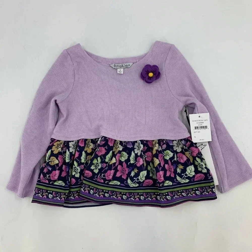 Pippa and Julie Kid's Long Sleeve Sweater Floral‎ Dress Size 5 NWT